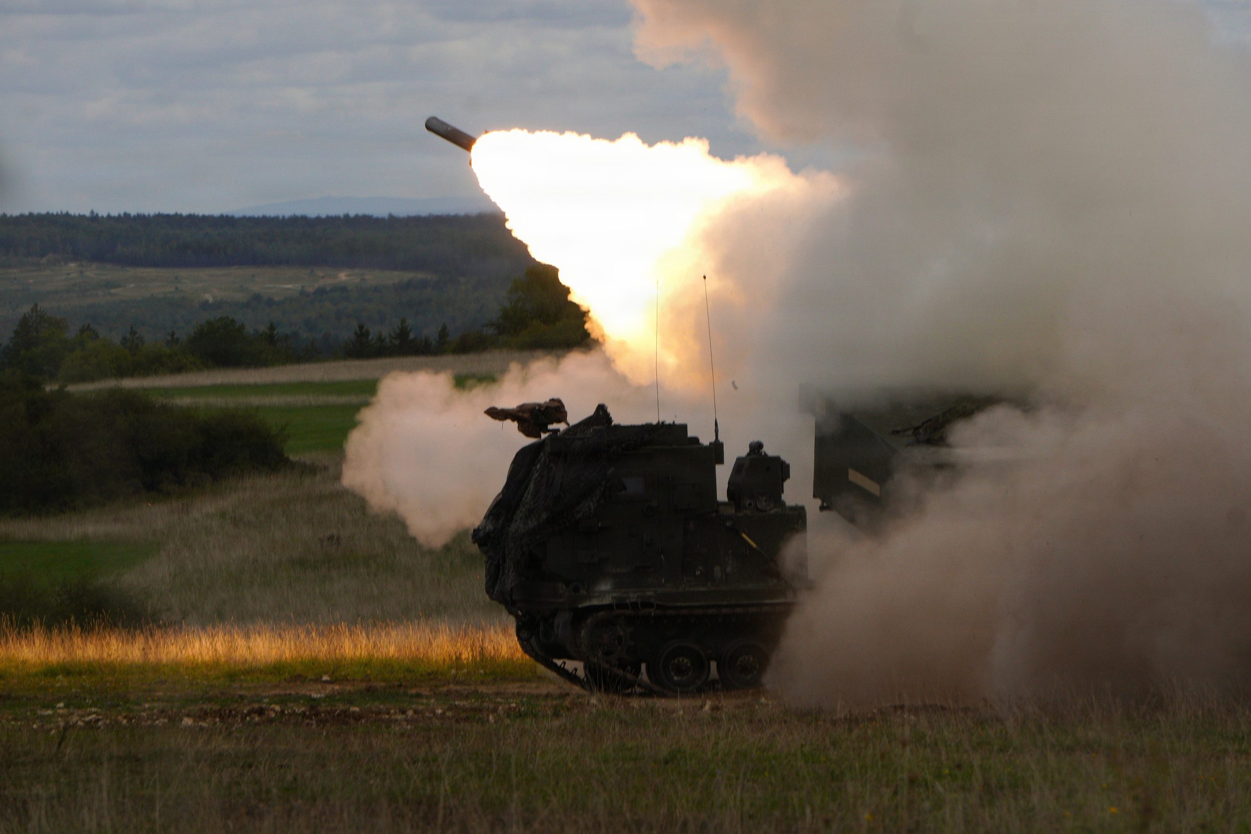 U.S. Soldiers assigned to 1st Battalion, 77th Field Artillery Regiment, 41st Field Artillery Brigade conduct a live-fire exercise utilizing the M270A2 Multiple Launch Rocket System at Grafenwoehr Training Area, Germany, Sept. 10, 2026. (U.S. Army photo by Capt. Khalil Kimble)
